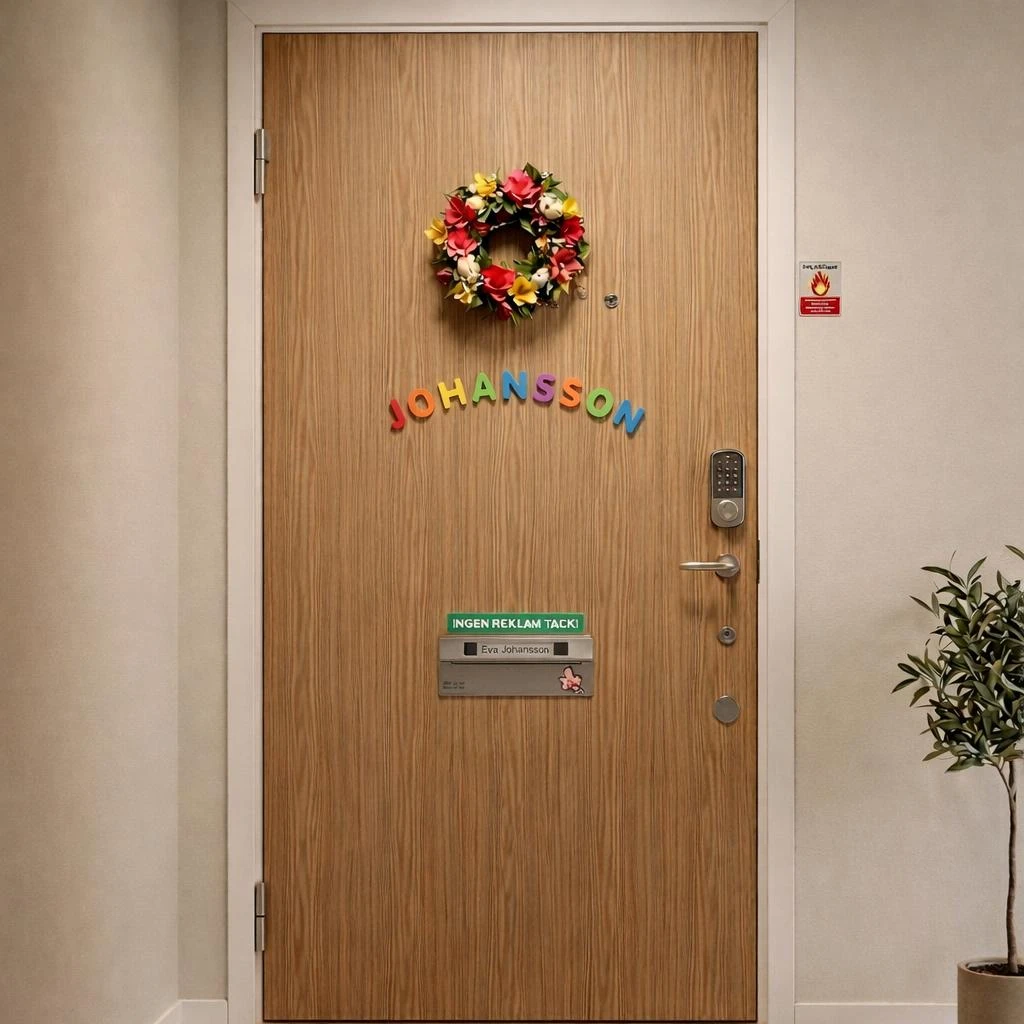 Ljus skandinavisk lägenhetskorridor med varm neutral ton